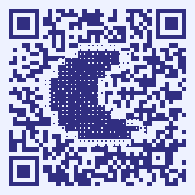 靛蓝色像素画二维码,中央是月亮图案——简历页真实可扫样例