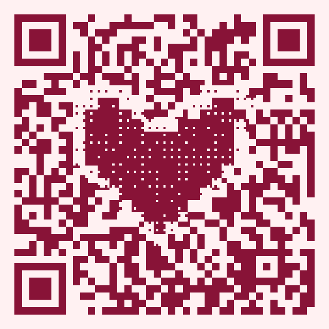 玫瑰色像素画二维码，中央是爱心图案——婚礼页真实可扫样例